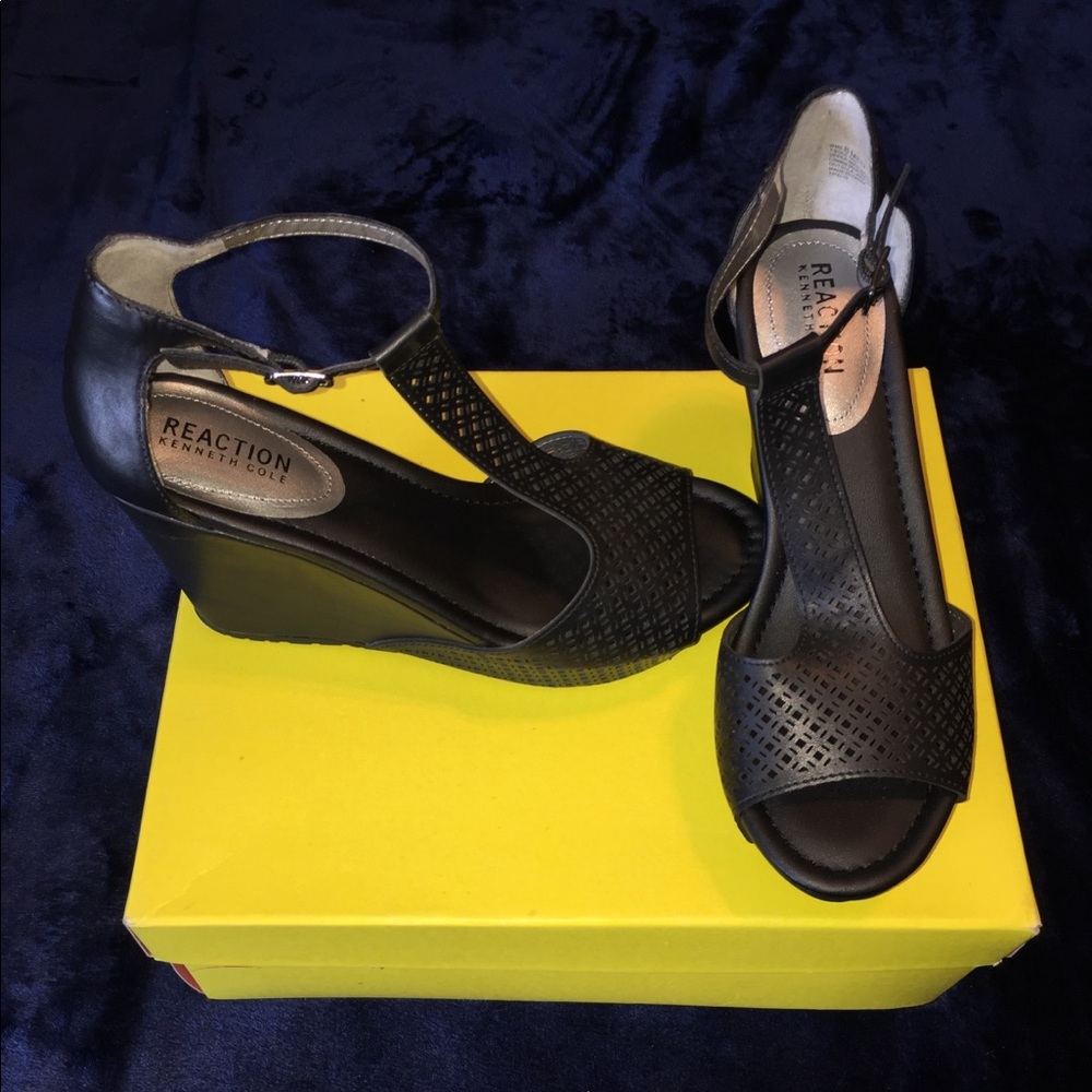 Black Leather Wedges